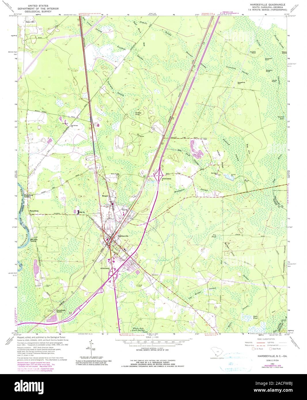 USGS TOPO Map South Carolina SC Hardeeville 261086 1962 24000