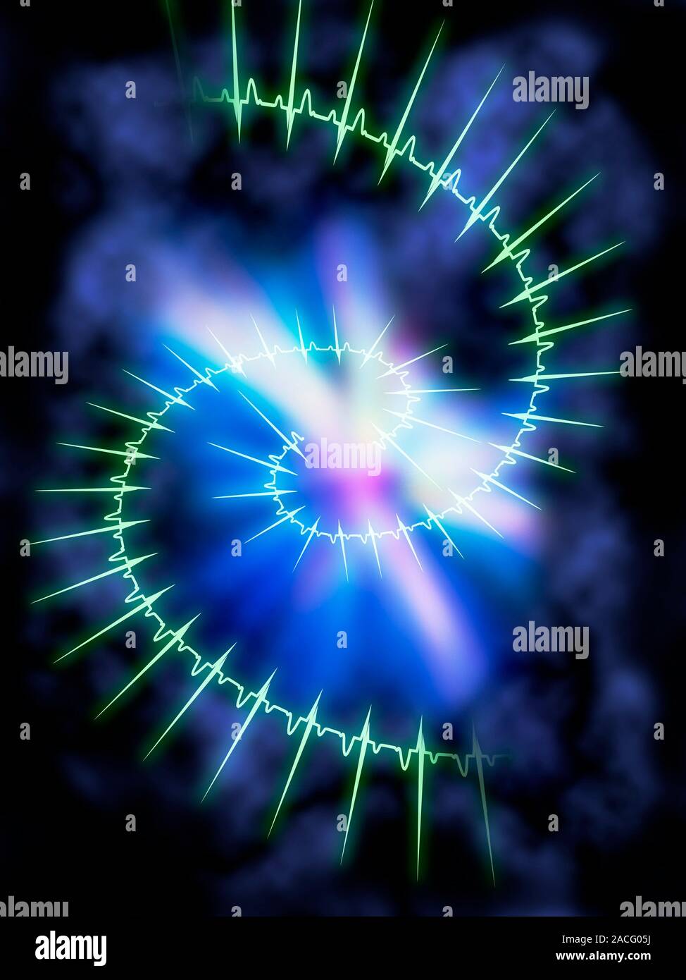 ECG. Computer artwork of a spiral electrocardiogram (ECG) showing a ...