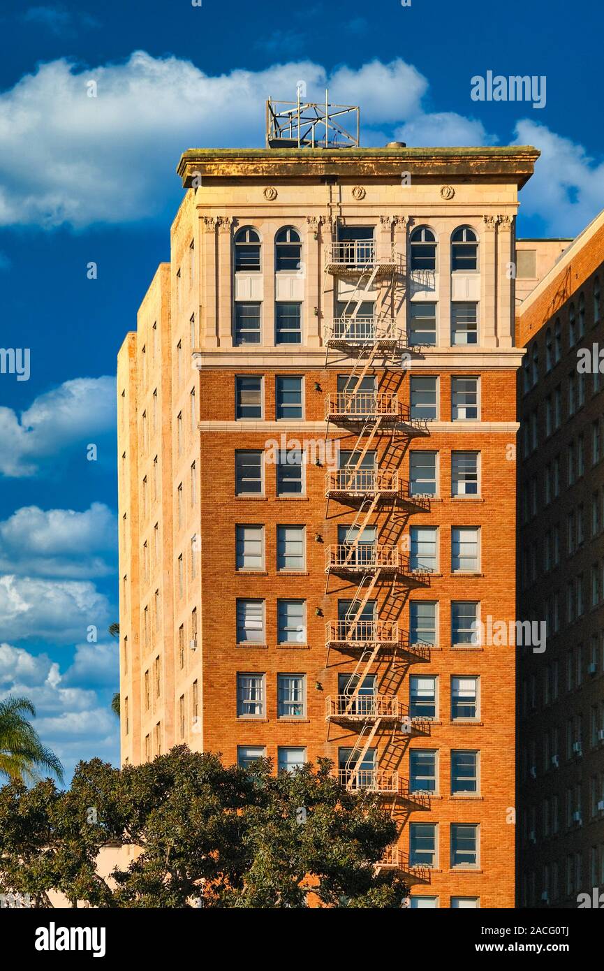 Old Brick Apartments with Fire Escape Stock Photo Alamy