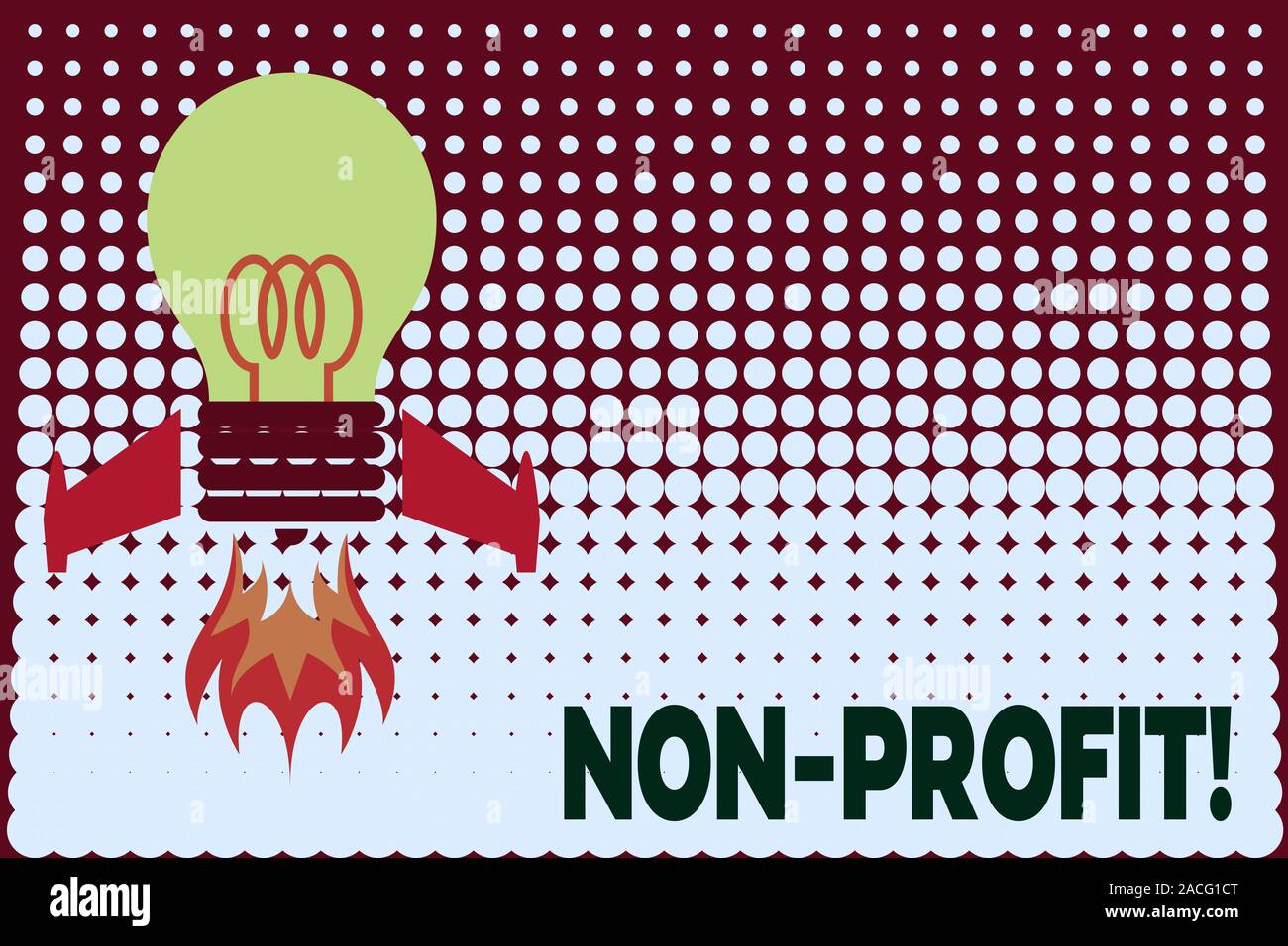 Text sign showing NonProfit. Business photo showcasing not making or conducted primarily to make profit organization Top view launching bulb rocket fi Stock Photo