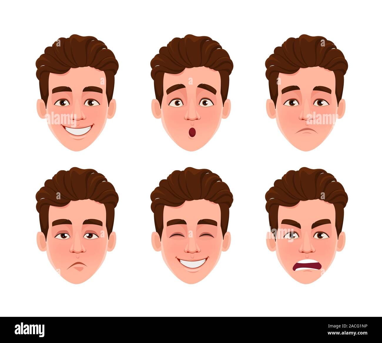 Face expressions of handsome man. Different male emotions set. Young guy  cartoon character. Vector illustration isolated on white background Stock  Vector Image & Art - Alamy