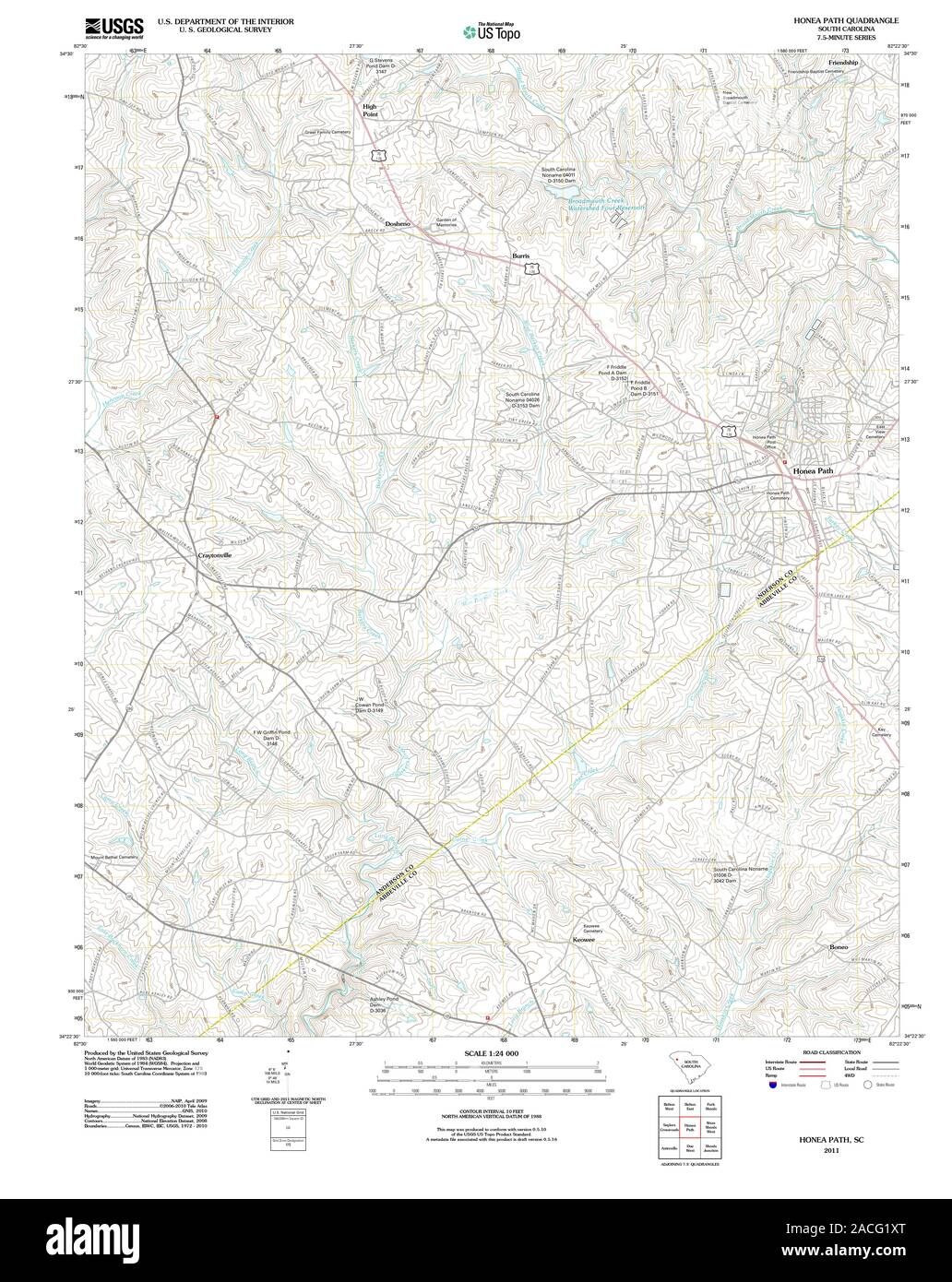 Honea Path Sc Map Usgs Topo Map South Carolina Sc Honea Path 20110823 Tm Restoration Stock  Photo - Alamy