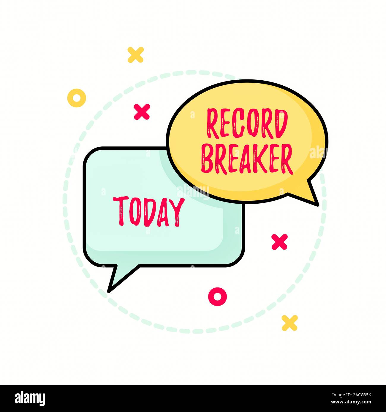 Conceptual hand writing showing Record Breaker. Concept meaning someone or something that beats previous best result Pair of Overlapping Bubbles of Ov Stock Photo