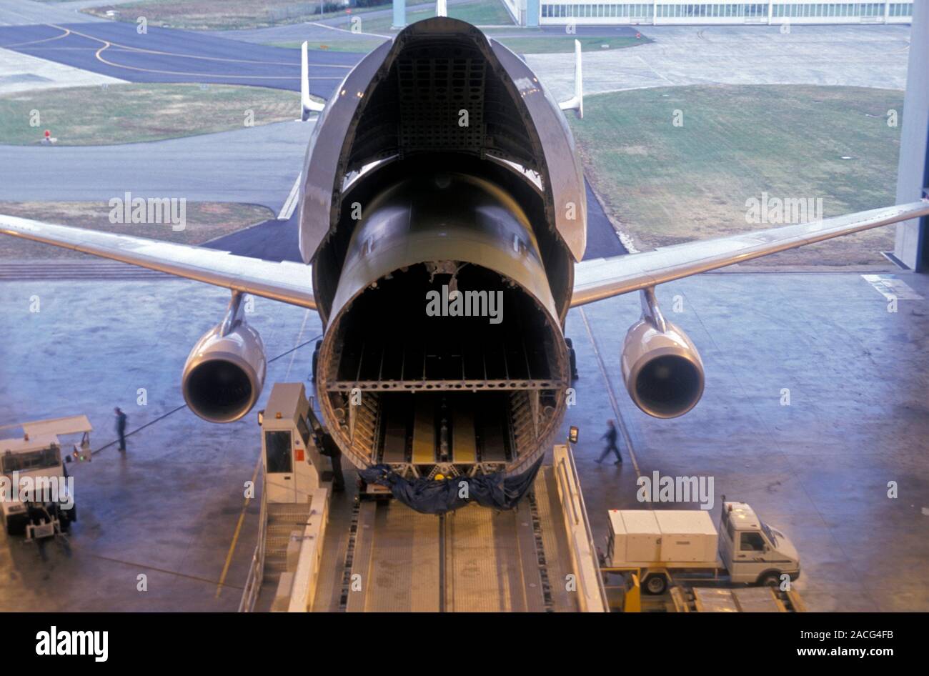 Passenger aircraft construction. Completed fuselage section of an ...