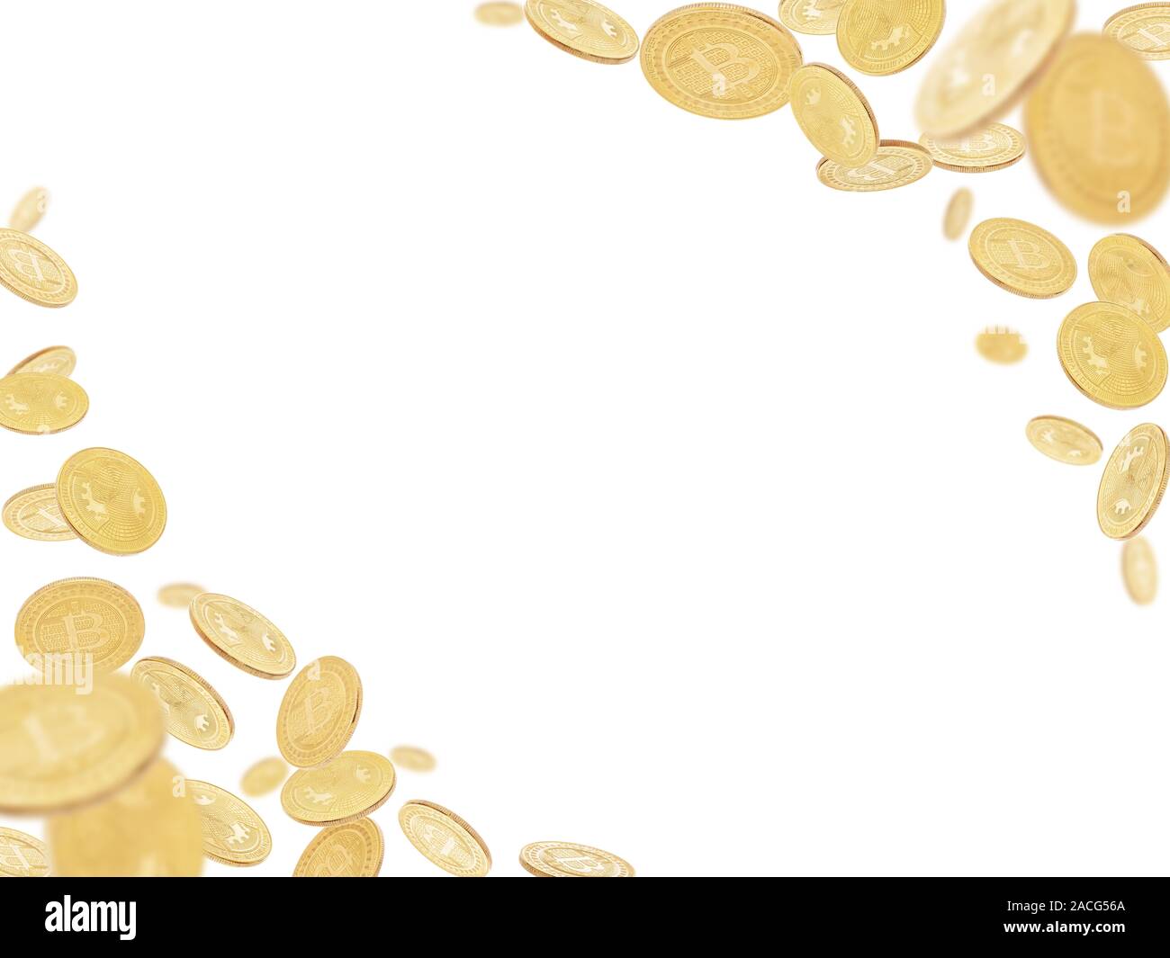 Gold cryptocoin Bitcoin explosion. Isolated on white Stock Photo