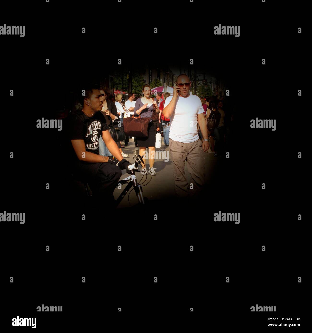 Tunnel vision. Patient'seye view of a busy city street, in a patient