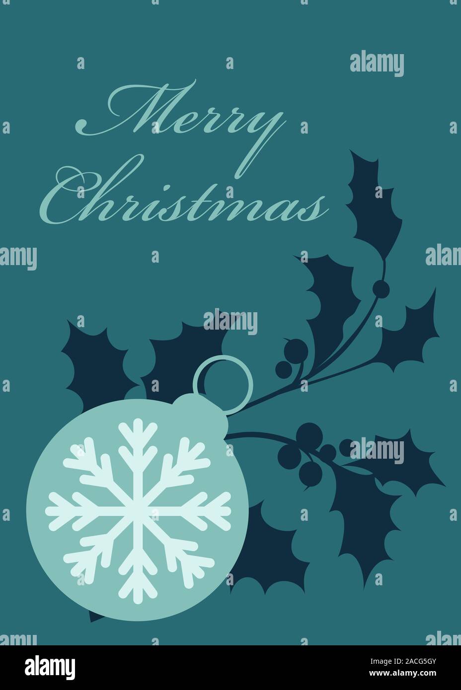 Merry Christmas Illustration Teal and Blue Stock Photo