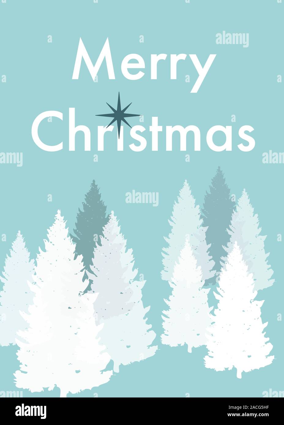 Merry Christmas Illustration Teal Trees and forest Stock Photo