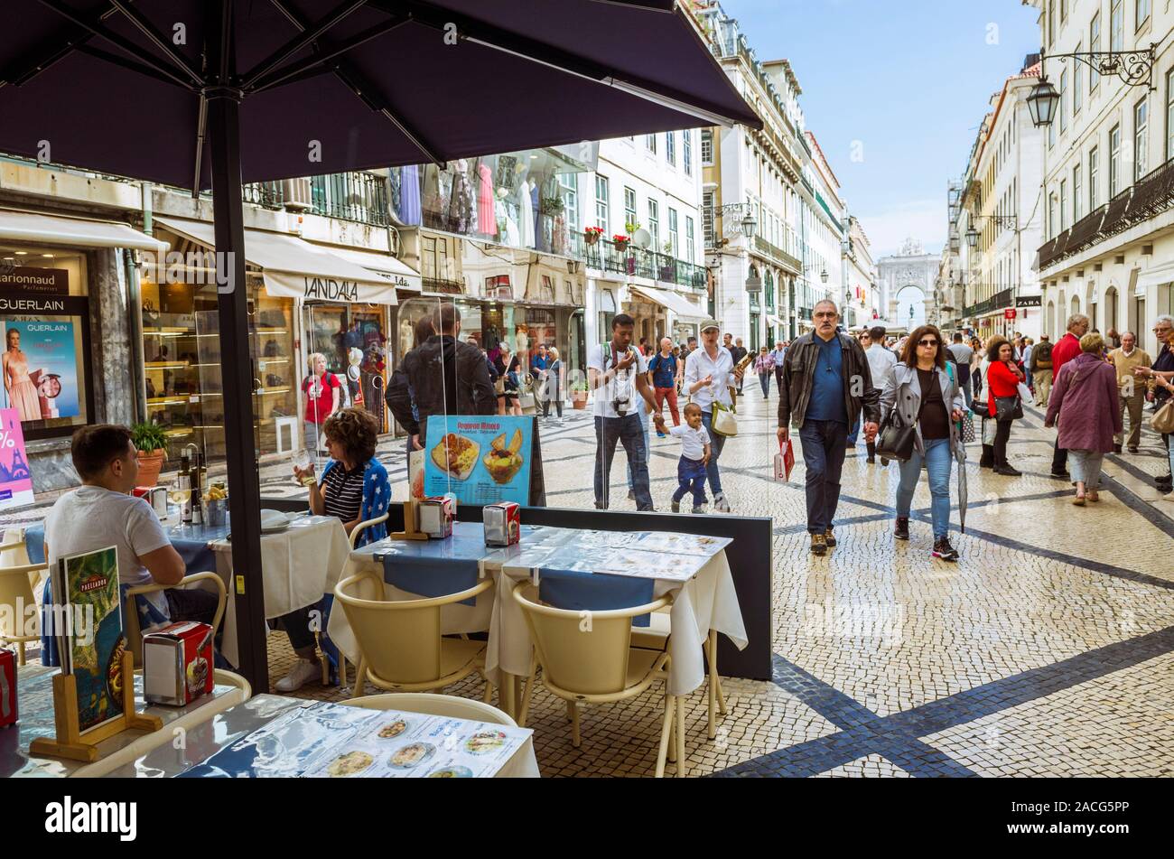Lisbon, Portugal People walk along Rua Augusta, the main pedestrian