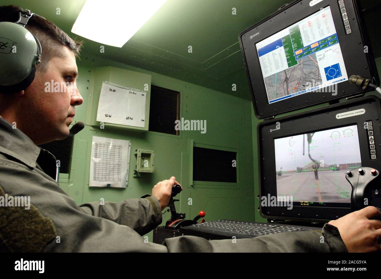 Unmanned aerial vehicle operator, Iraq. The unmanned aerial vehicle