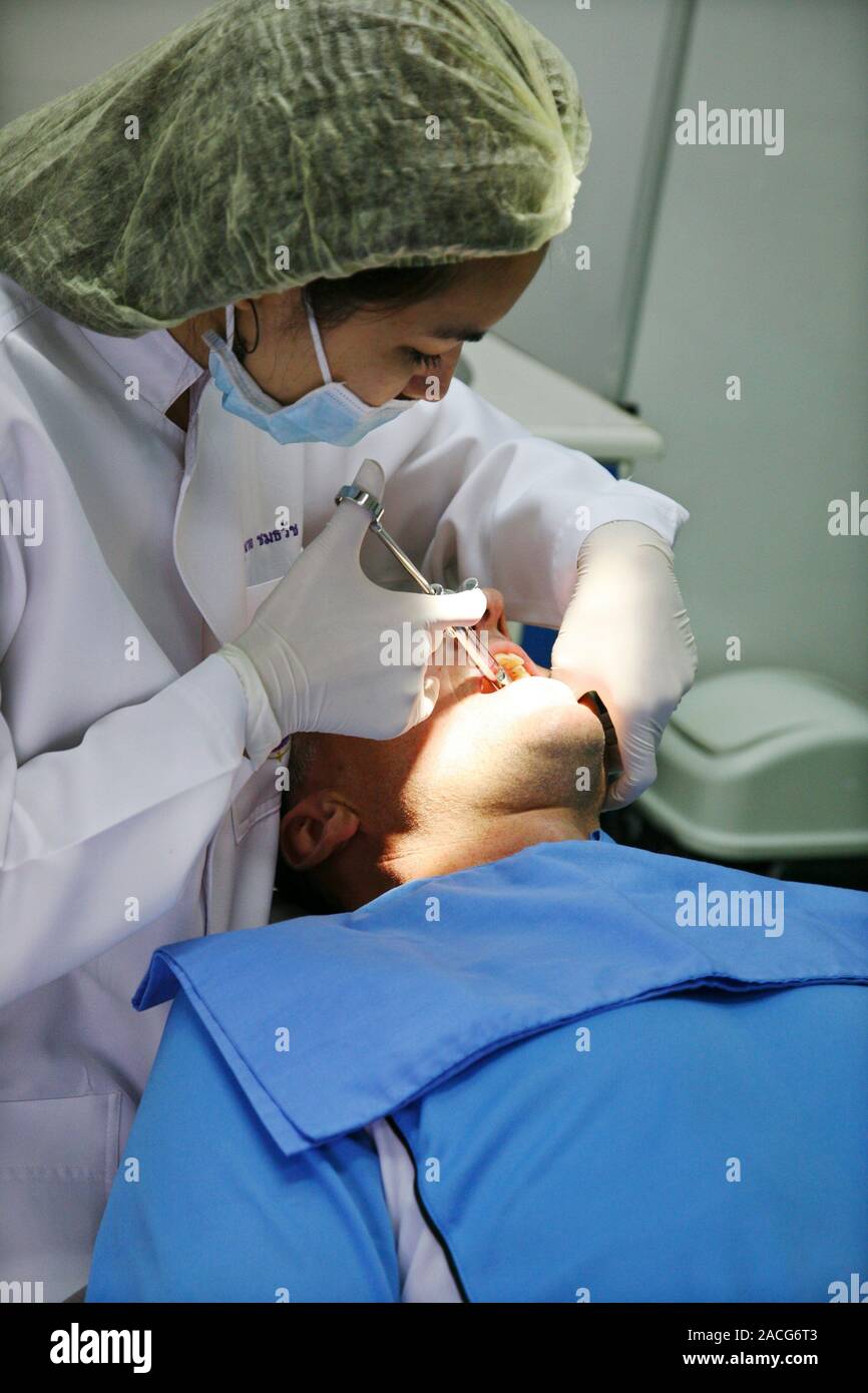 Dental anaesthetic injection Dentist carrying out an injection of