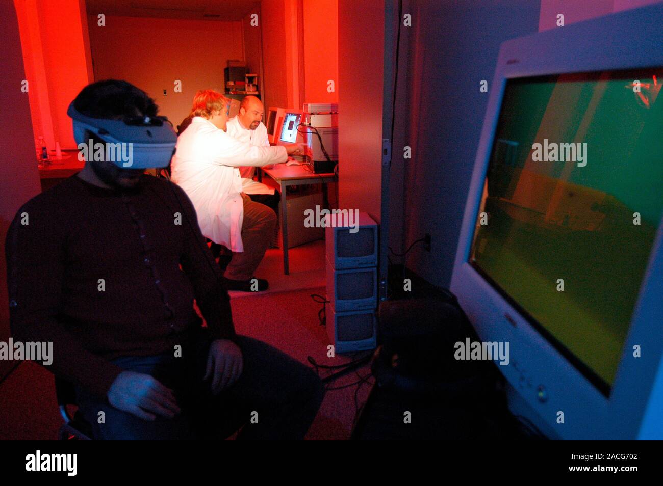 Virtual reality phobia therapy research. Researchers testing a virtual