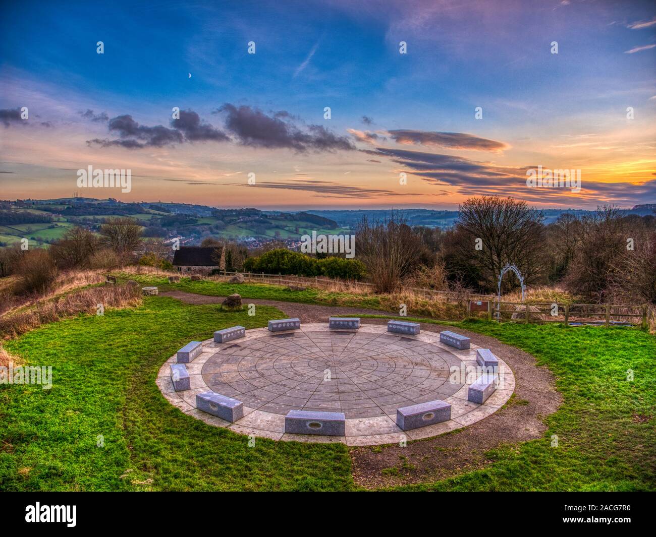 UK Weather: spectacular winter sunset over the star disc above Wirksworth in the Derbyshire Dales, Peak District National Park Stock Photo