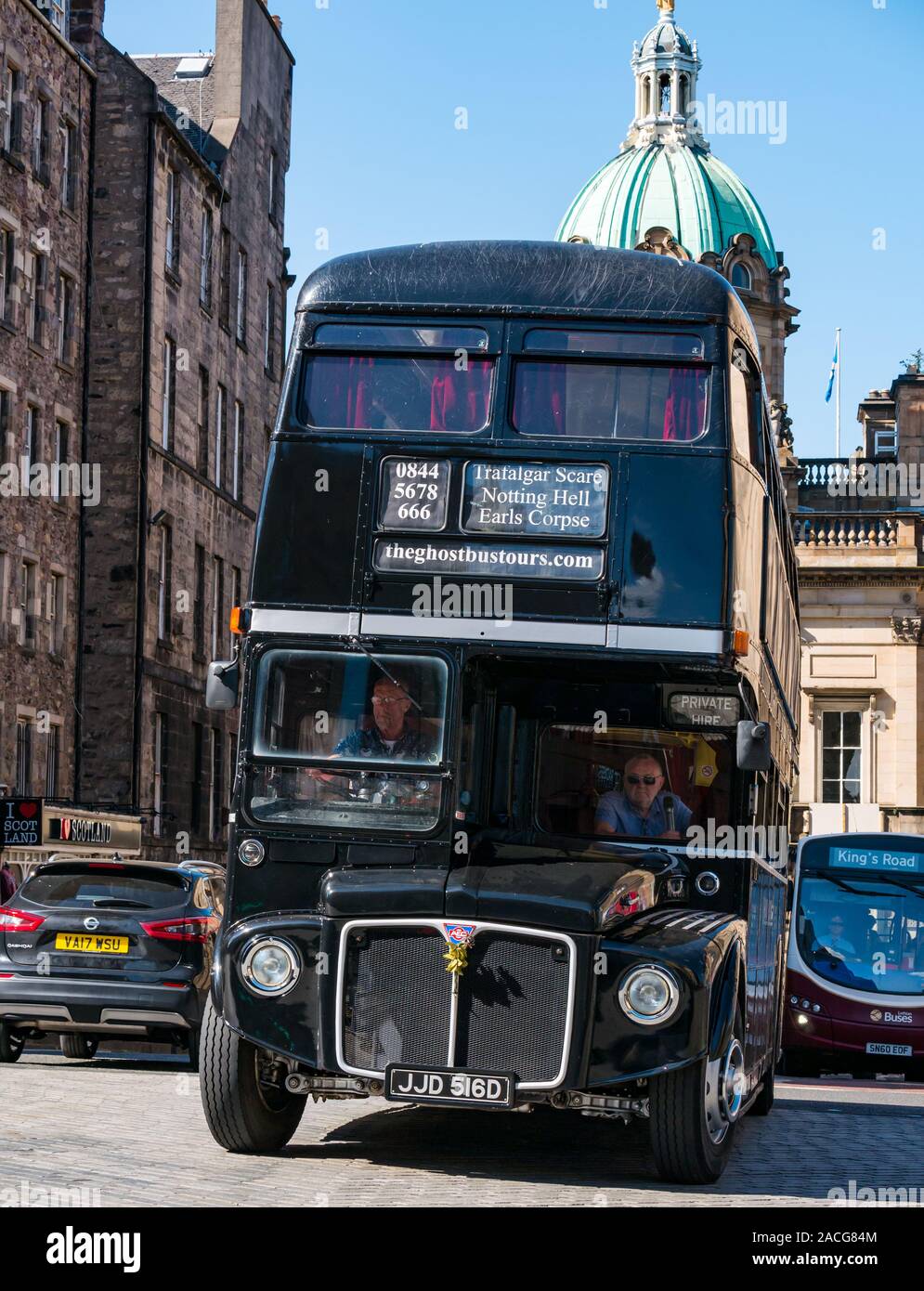 Ghostbusters tours black London tourist bus, The Mound, Edinburgh, Scotland, UK Stock Photo