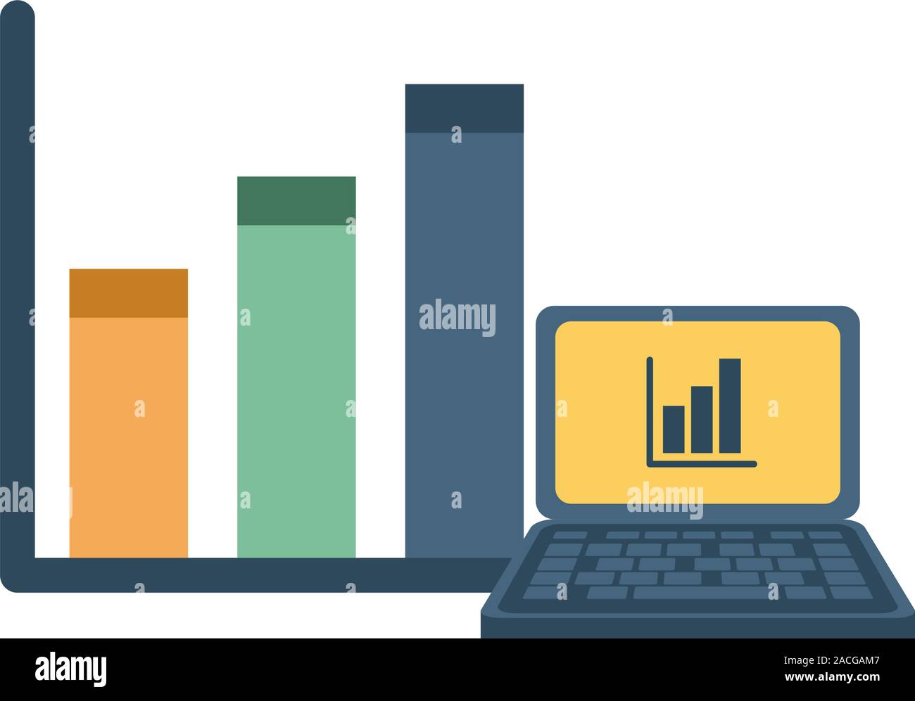 laptop computer with financial statistics bars Stock Vector