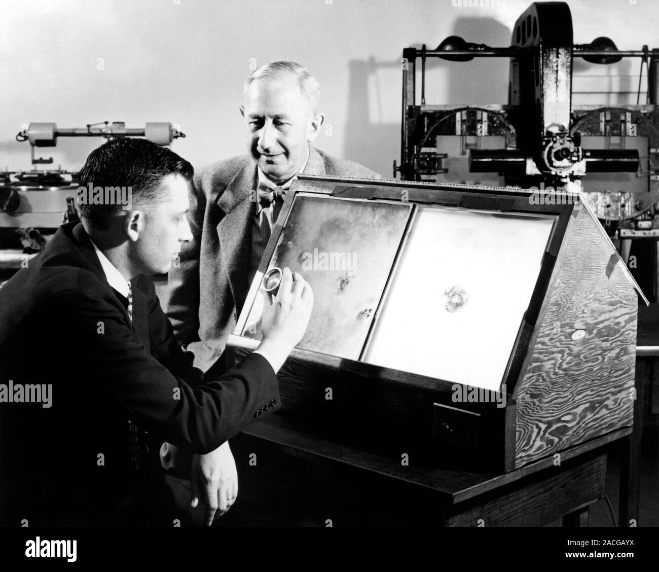Palomar sky survey preparation. Astronomers Wilhelm Baade (1893-1960 ...