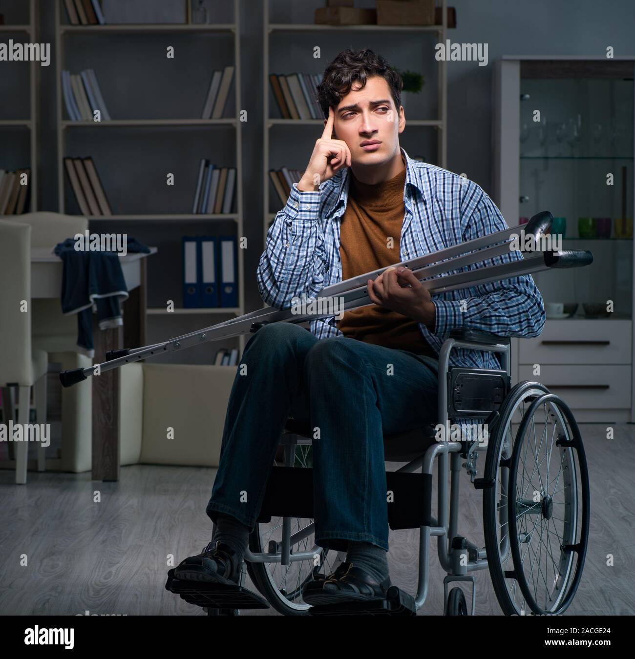 The man suffering from depression at wheelchair Stock Photo Alamy
