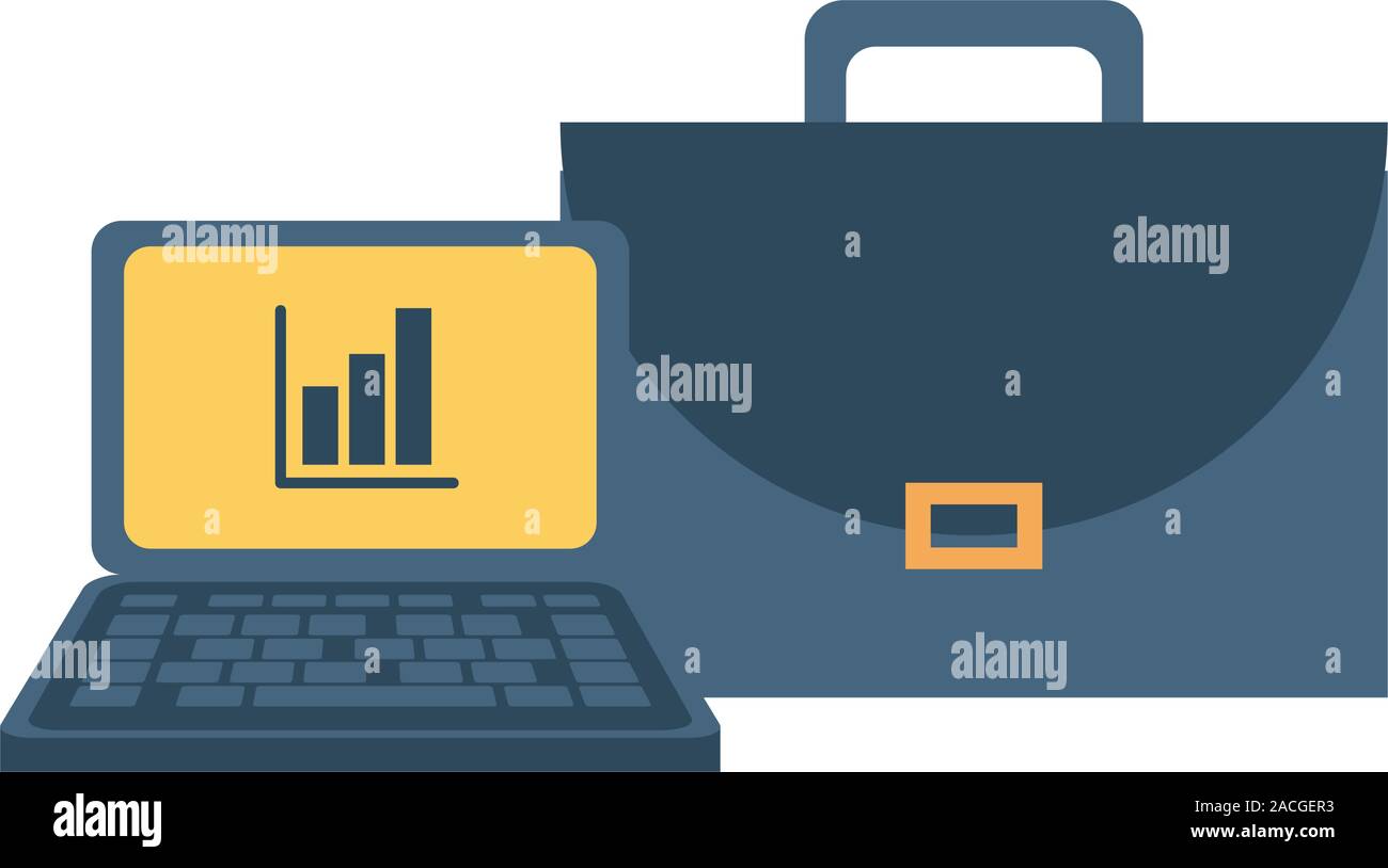 portfolio briefcase with laptop and statistics Stock Vector