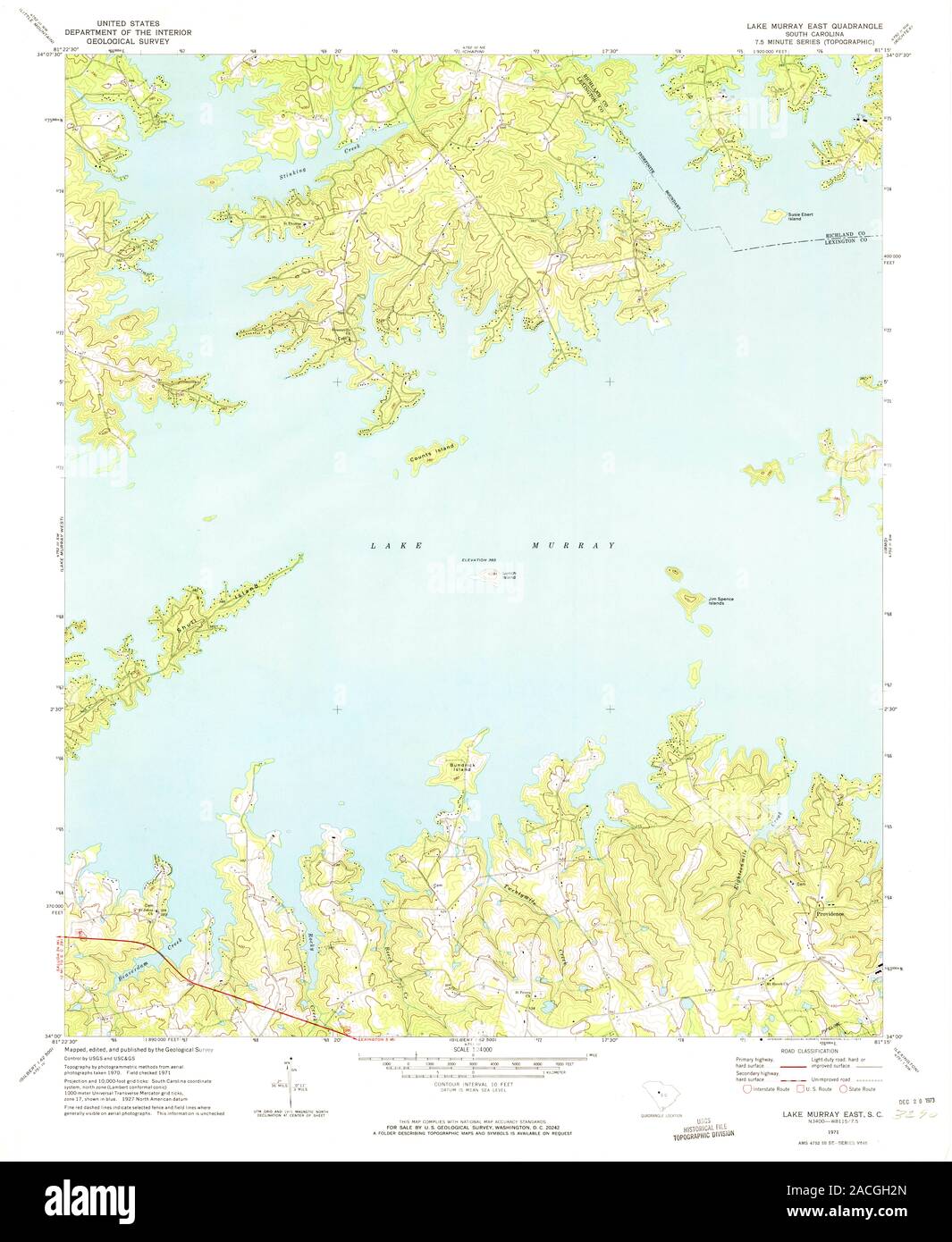Lake Murray Contour Map Lake Murray South Carolina Cut Out Stock Images & Pictures - Alamy