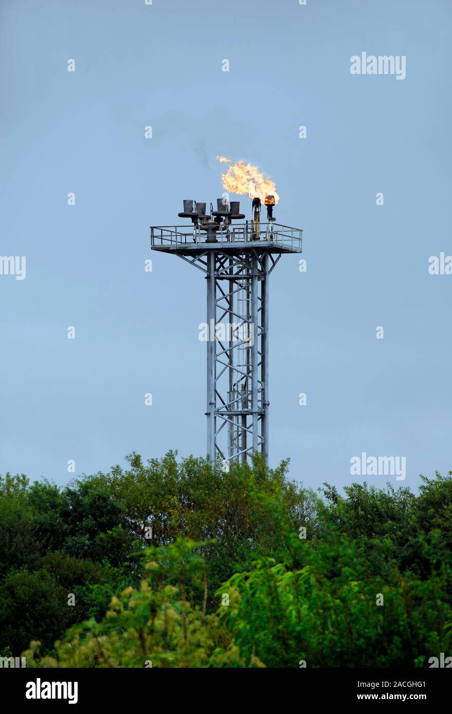 Landfill gas flare. Gas being burnt off at a landfill site. Landfill