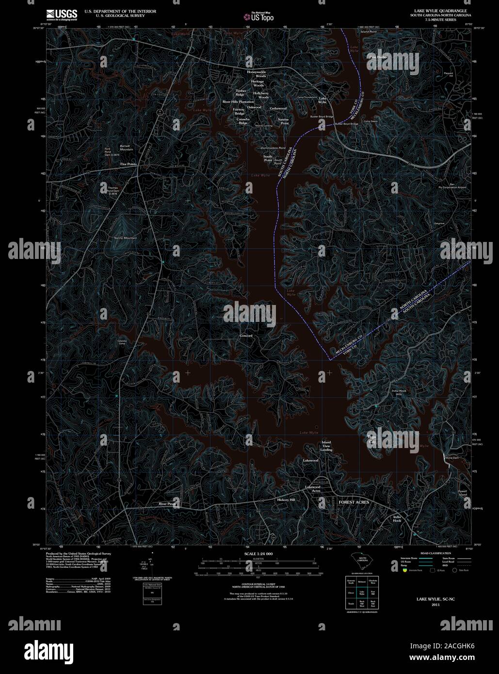 USGS TOPO Map South Carolina SC Lake Wylie 20110829 TM Inverted ...