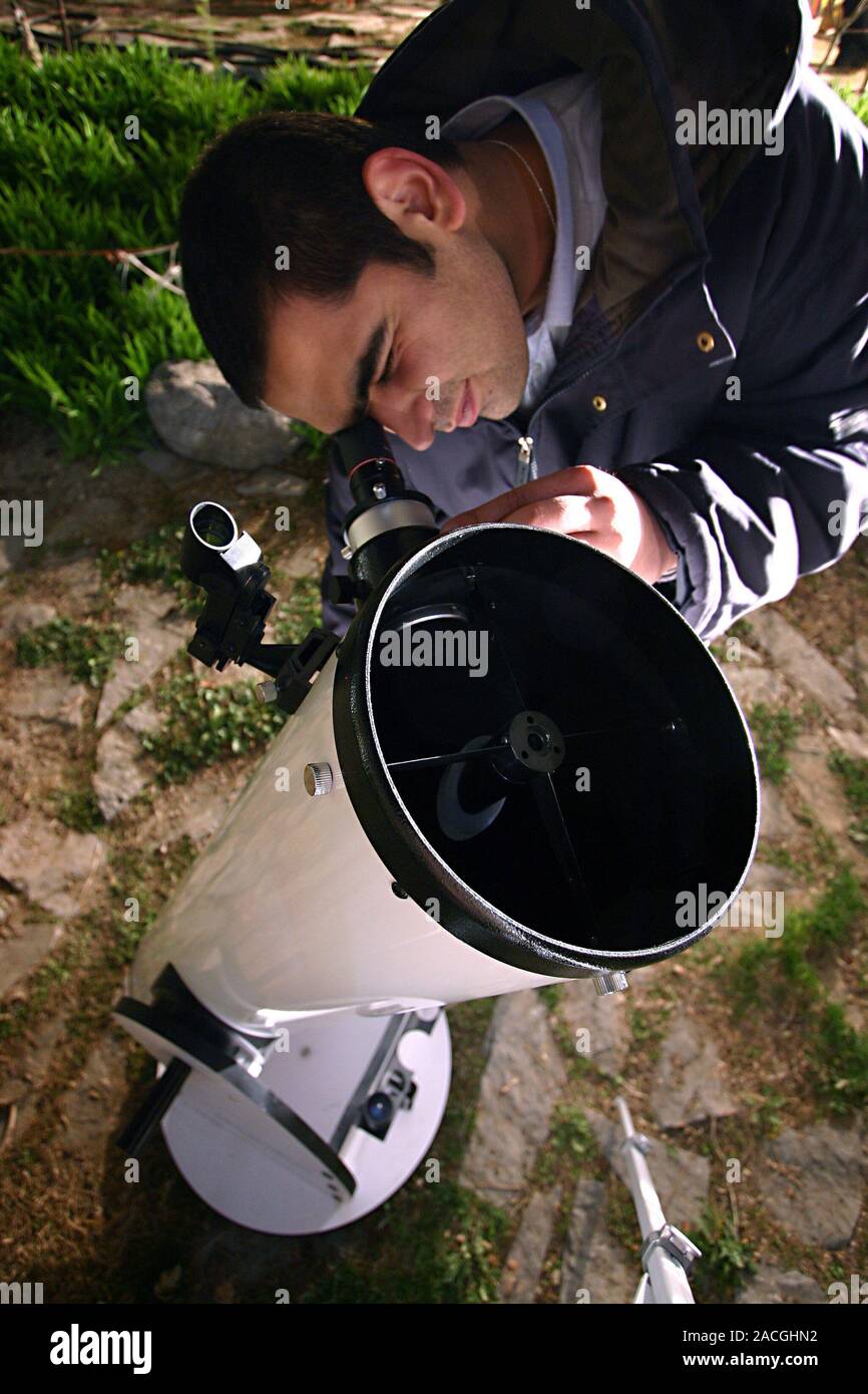Observing with an 8inch Dobsonian Newtonian telescope Stock Photo Alamy