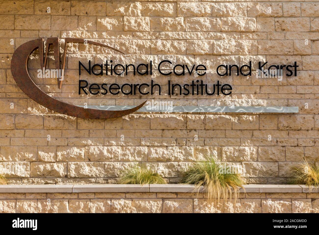 Sign on National Cave and Karst Research Institute, Carlsbad, New Mexico, USA Stock Photo