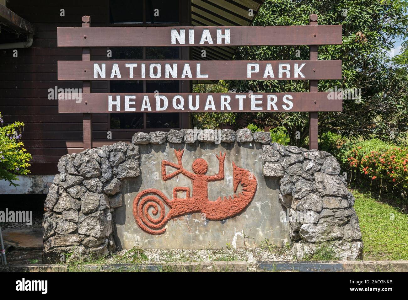 Sign at Niah National Park headquarters, Niah cave, Malaysia Stock Photo