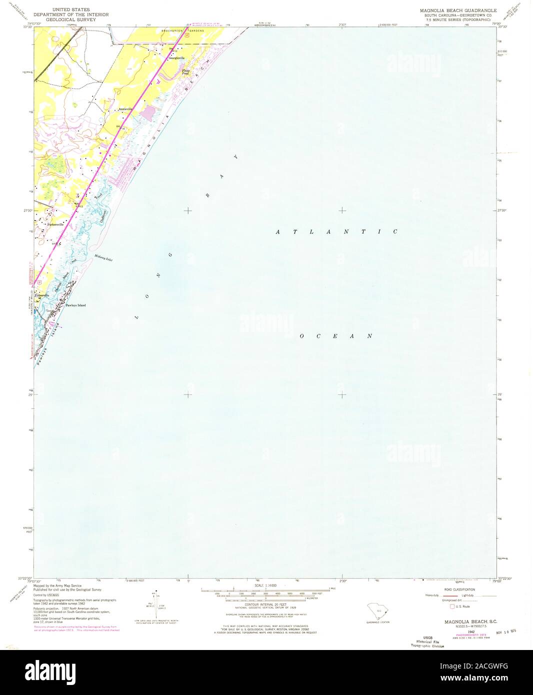 USGS TOPO Map South Carolina SC Magnolia Beach 261279 1942 24000 Restoration Stock Photo