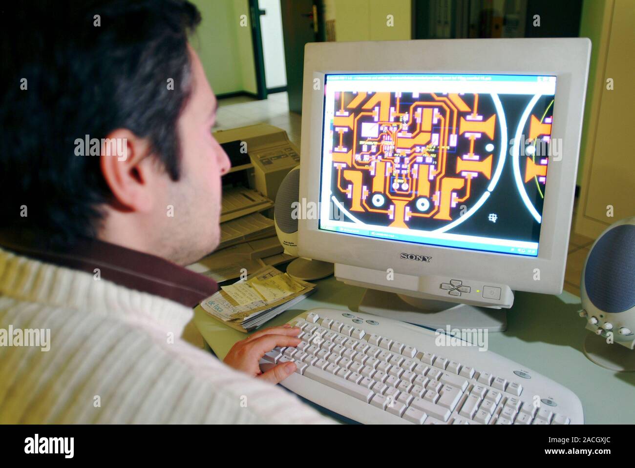 LED street lighting. Engineer working on the street lighting circuit