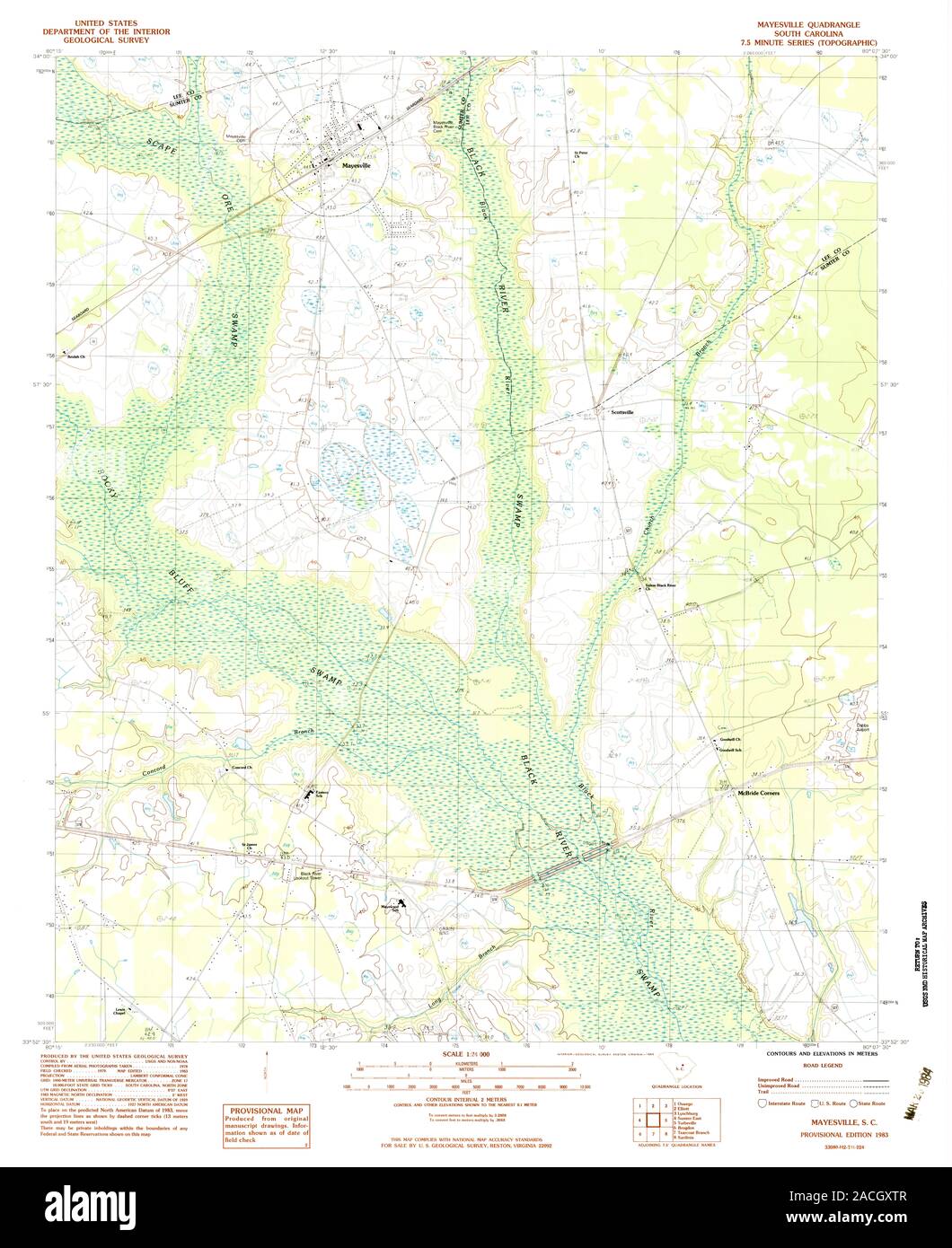 USGS TOPO Map South Carolina SC Mayesville 261289 1983 24000