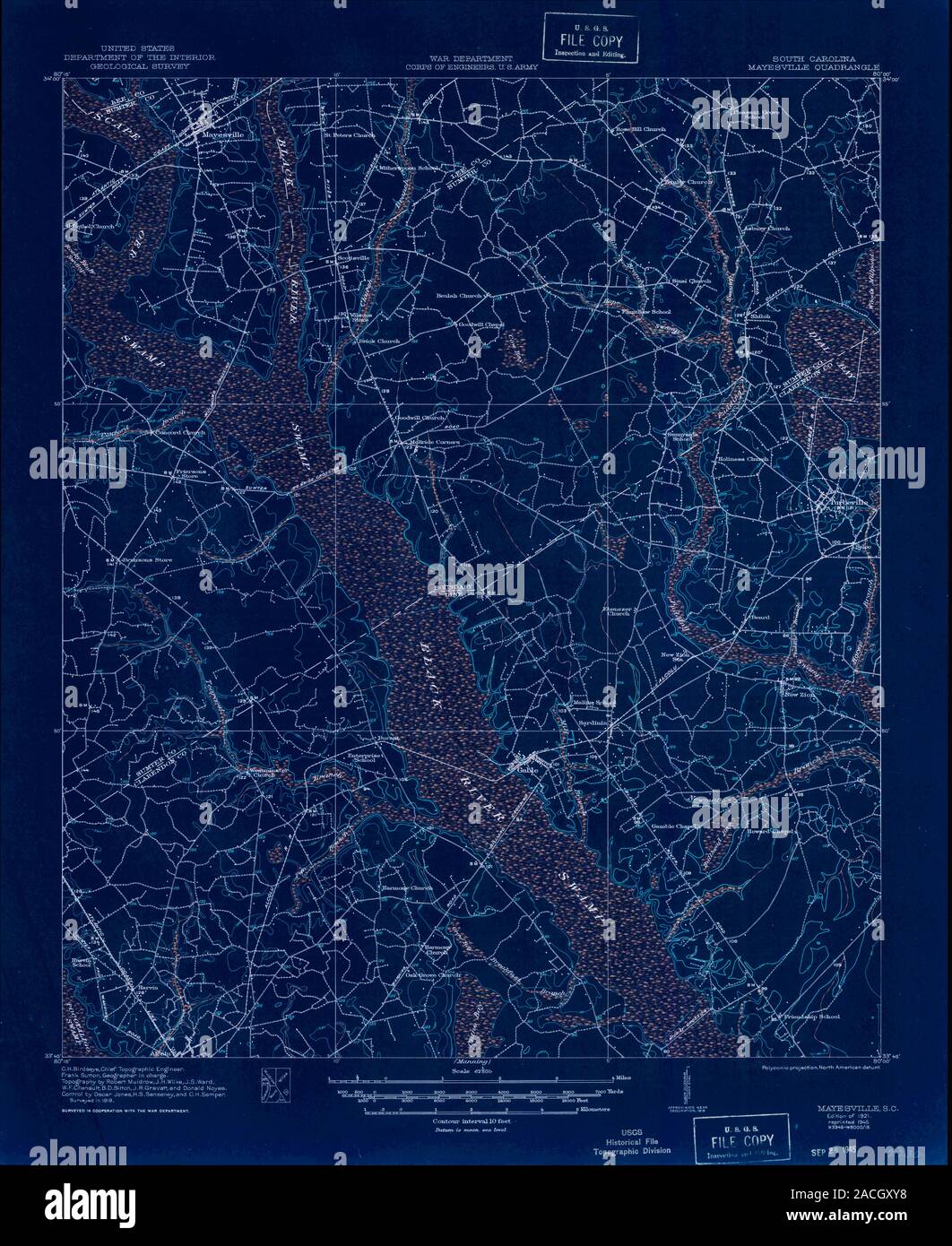USGS TOPO Map South Carolina SC Mayesville 261899 1921 62500 Inverted