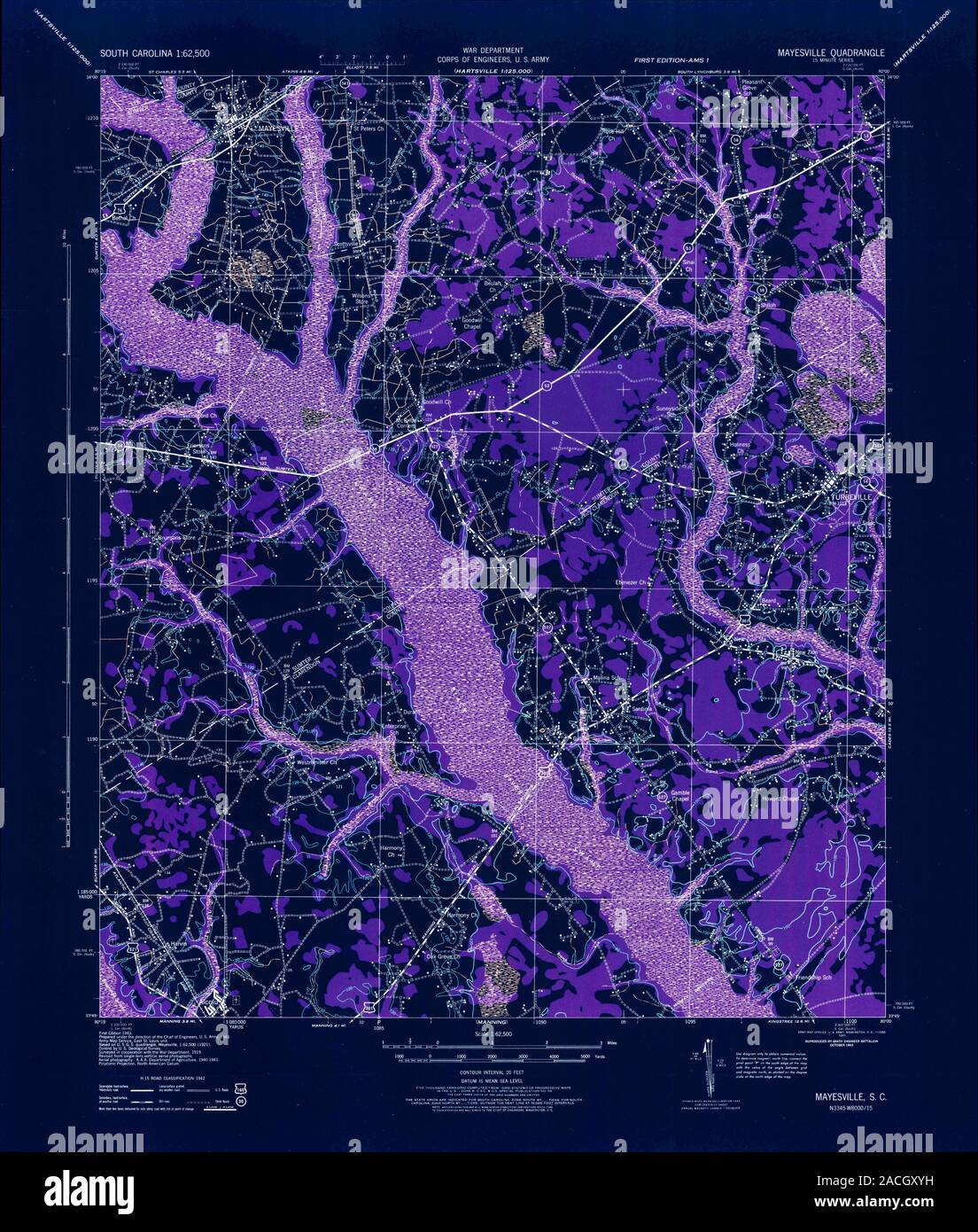 USGS TOPO Map South Carolina SC Mayesville 261898 1943 62500 Inverted