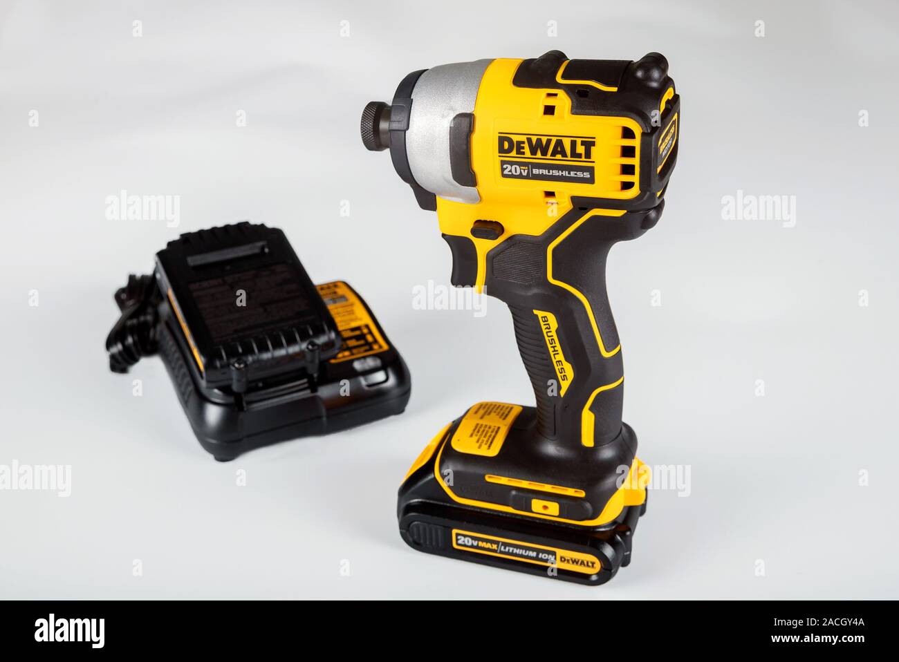 New York NY DEC 02 2019: DeWalt cordless Power Drill on a isolate white  background Stock Photo - Alamy