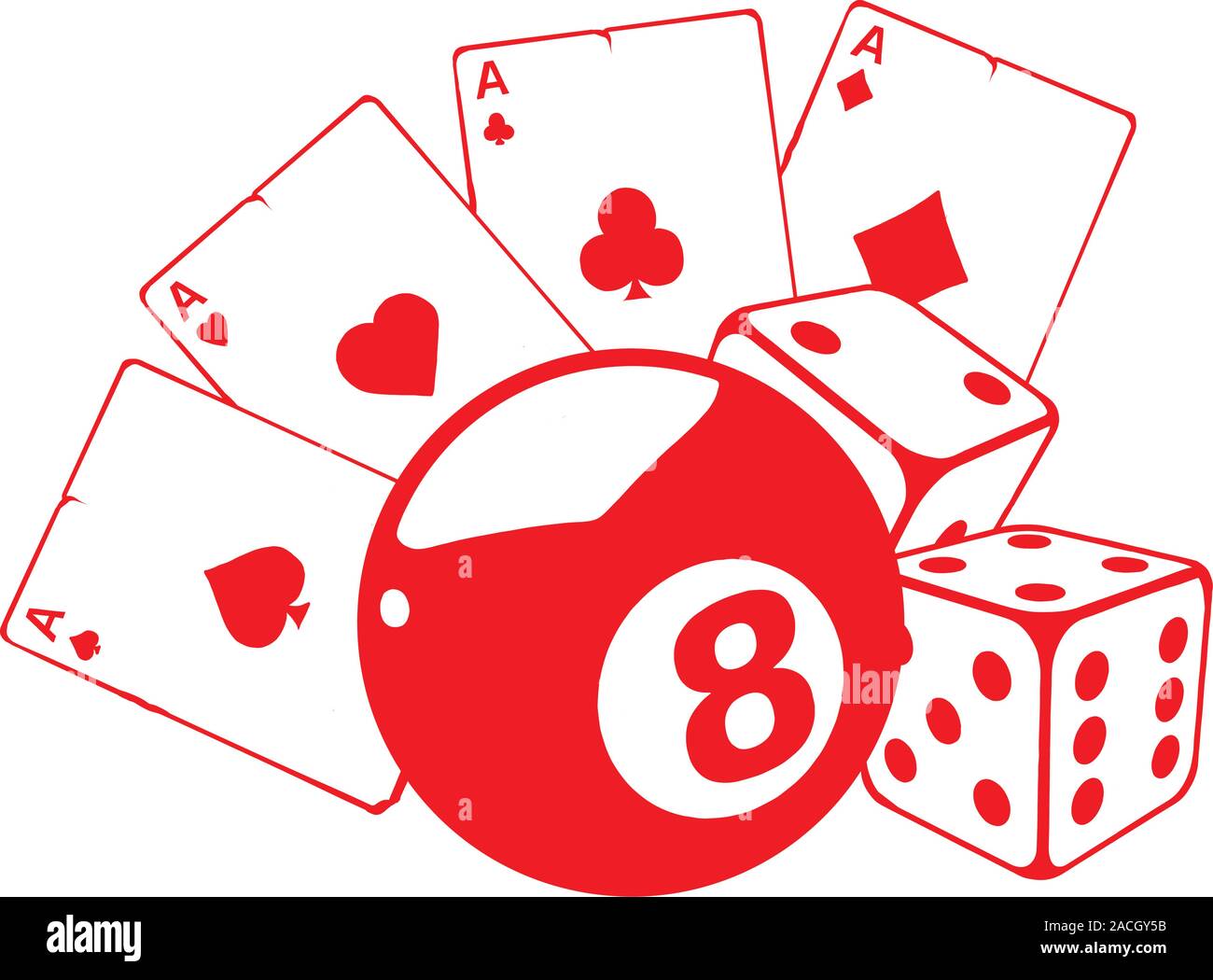 aces playing cards with number eight ball isolated on white background Stock Vector