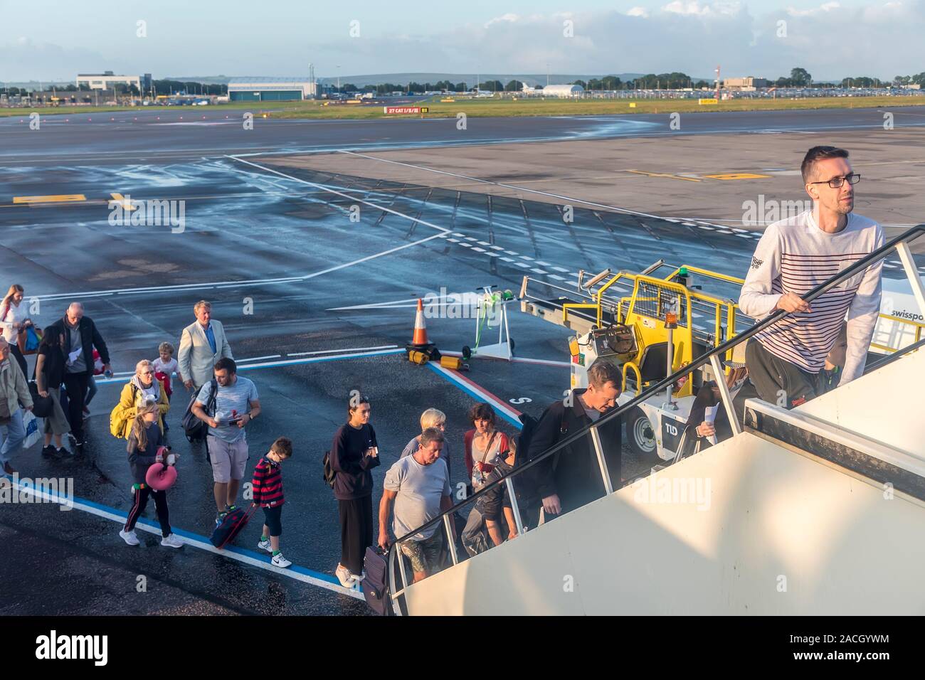 Passengers boarding an Easyjet flight, Bristol airport, England, UK Stock Photo