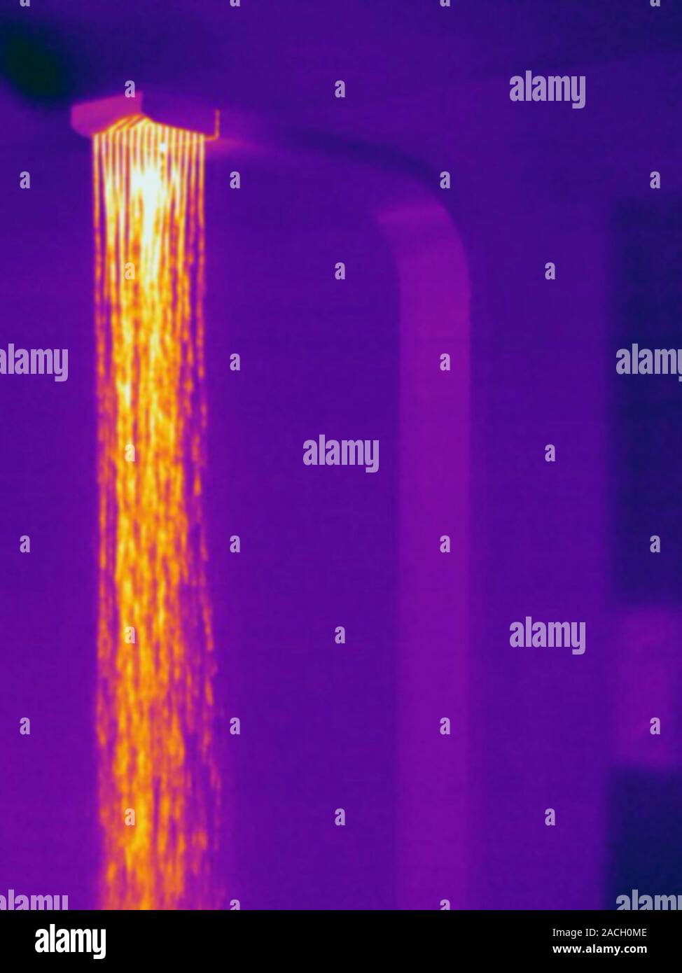 Thermogram Hot water running from shower head The colors show