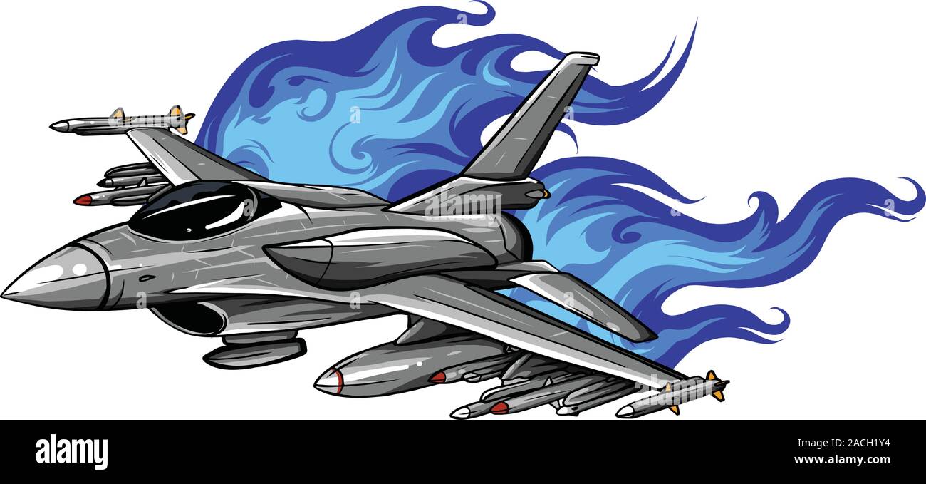 Vector Cartoon Fighter Plane. Twin-engine, variable-sweep wing multirole combat aircraft. Stock Vector