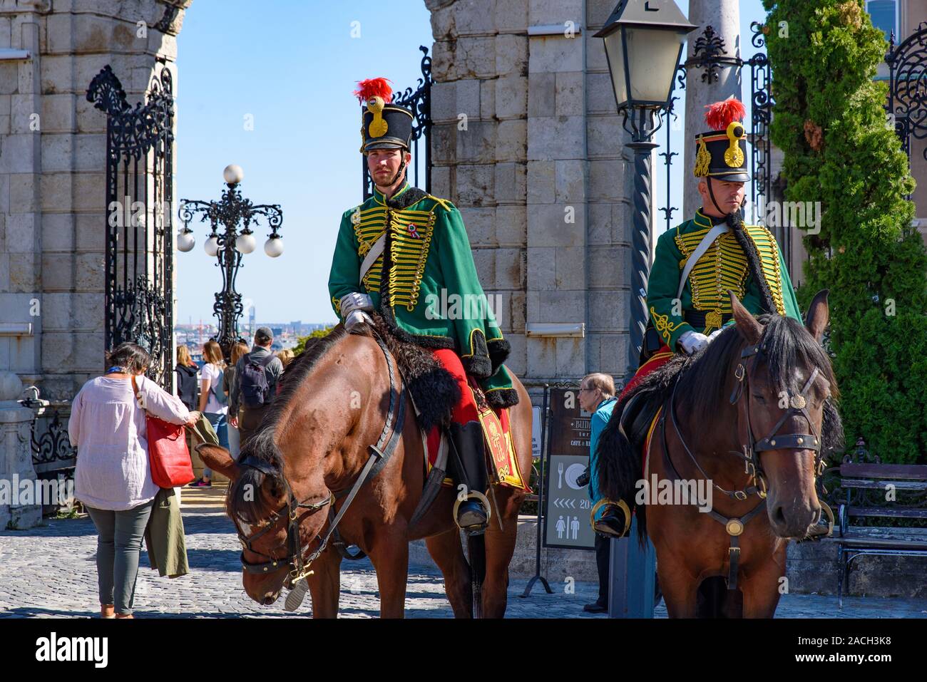 Hungarian Royal Horse Guards at Budapest Castle, Hungary Stock Photo