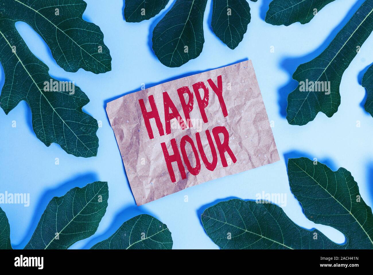 Word writing text Happy Hour. Business photo showcasing Spending time for activities that makes you relax for a while Stock Photo