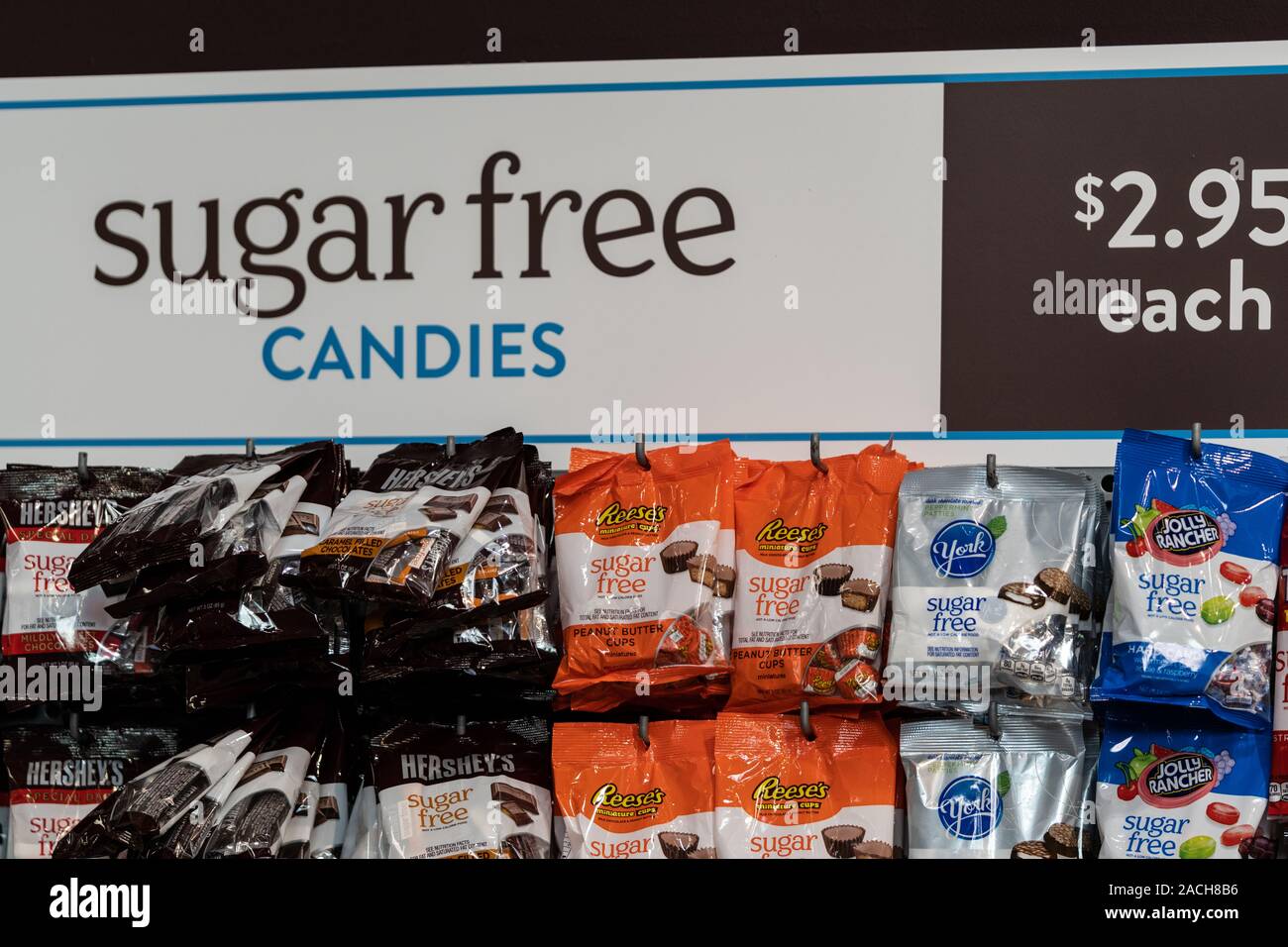 Hershey, PA / USA - November 26, 2019:  Hershey’s Sugar-free candy and gum on display and for sale in Chocolate World. Stock Photo