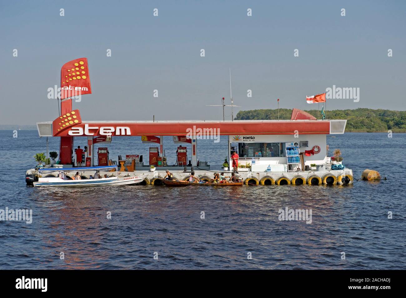 Floating fuel station in the Amazon Basin. The Amazon and its