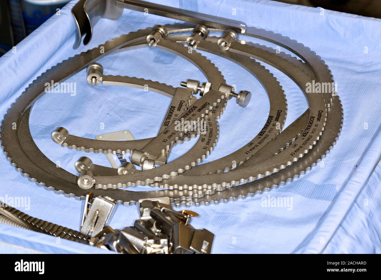 Surgical retractors. Retractor kit ready for use during surgery