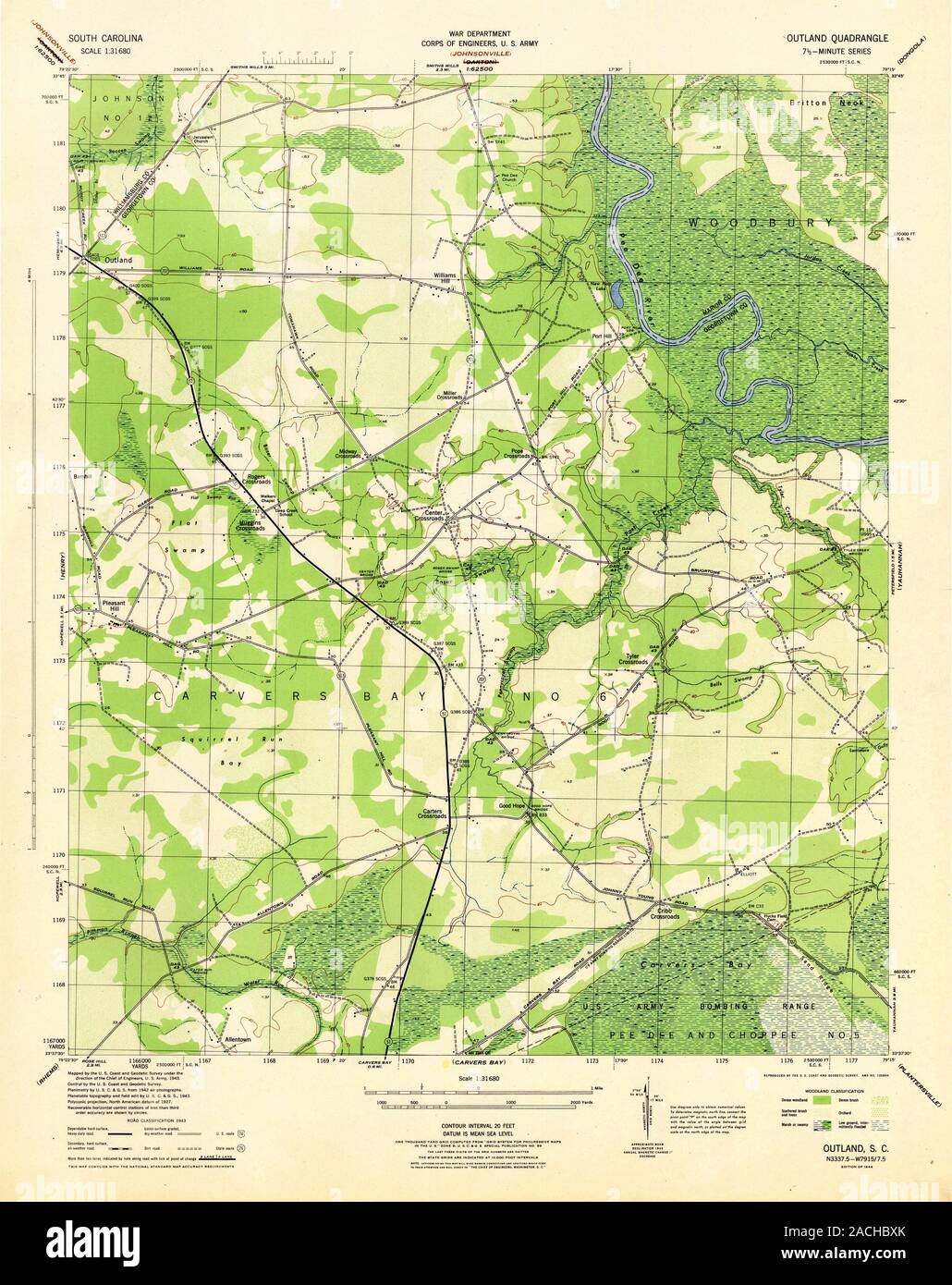 USGS TOPO Map South Carolina SC Outland 261747 1944 31680 Restoration