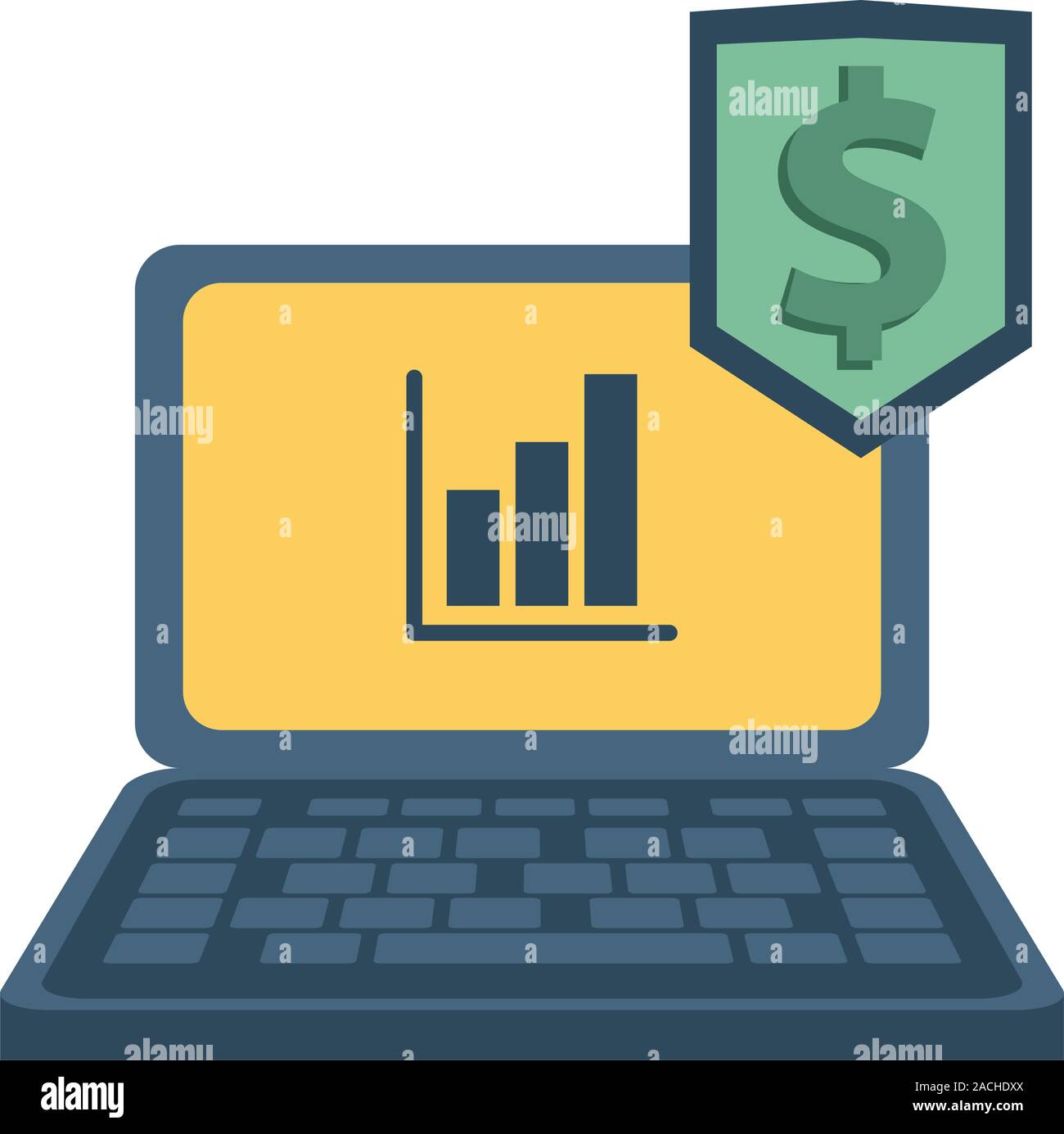 laptop computer with financial statistics and shield money Stock Vector