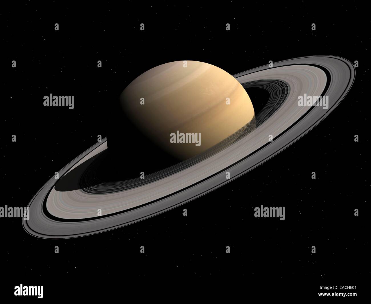 Saturn, artwork. Saturn is the sixth planet from the Sun and the second ...