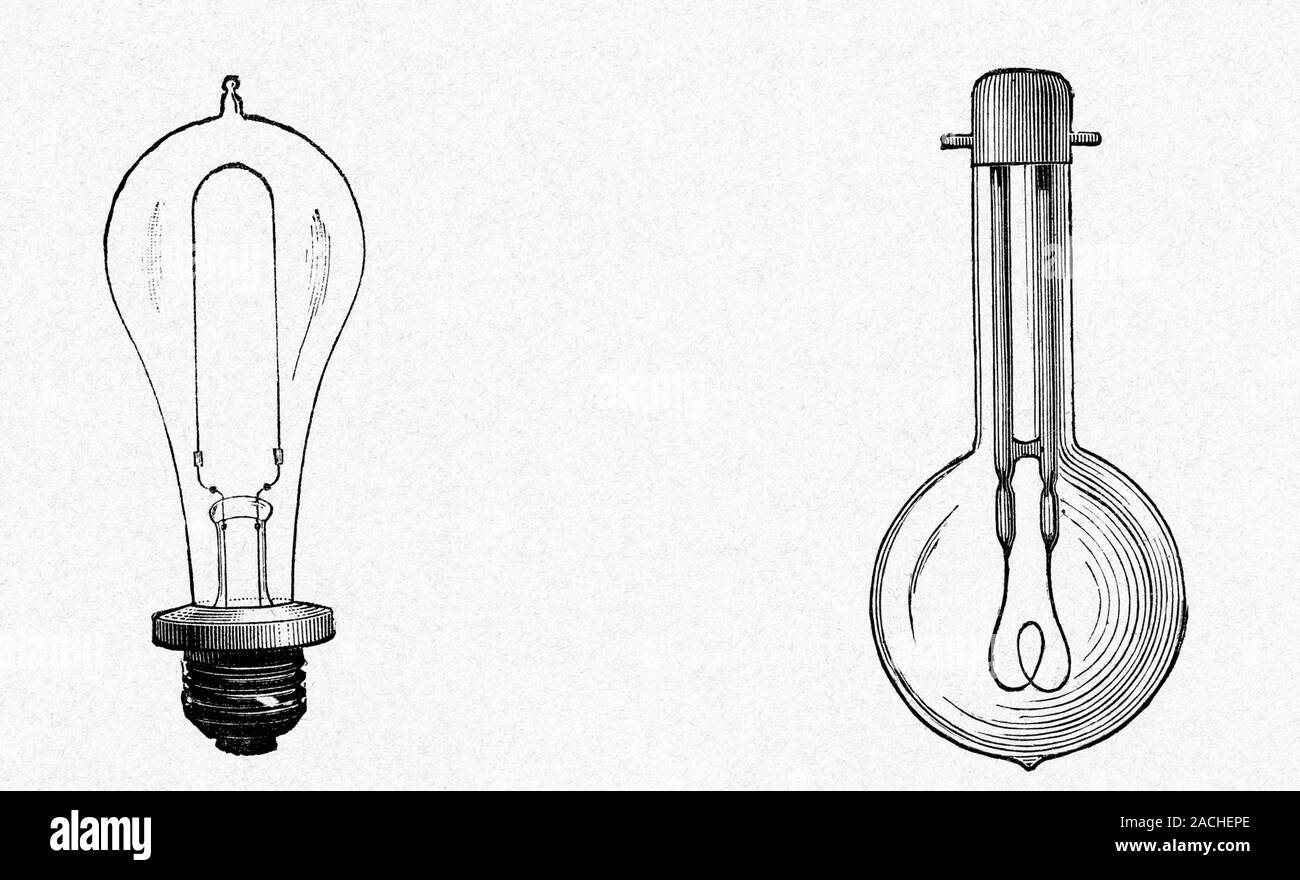 Incandescent light bulbs. Artwork showing two types of incandescent
