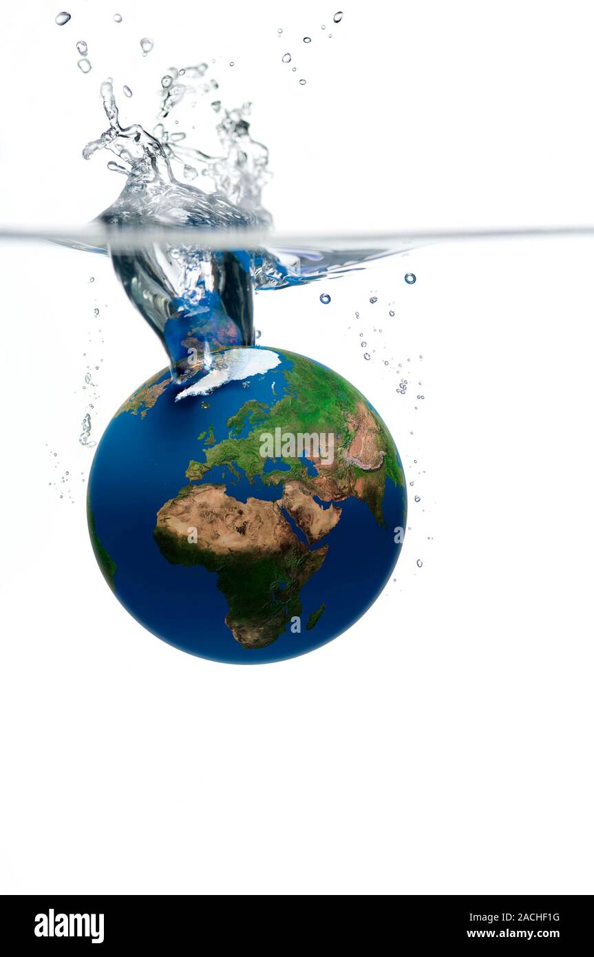 Rising sea levels, conceptual image. Computer artwork of the Earth ...