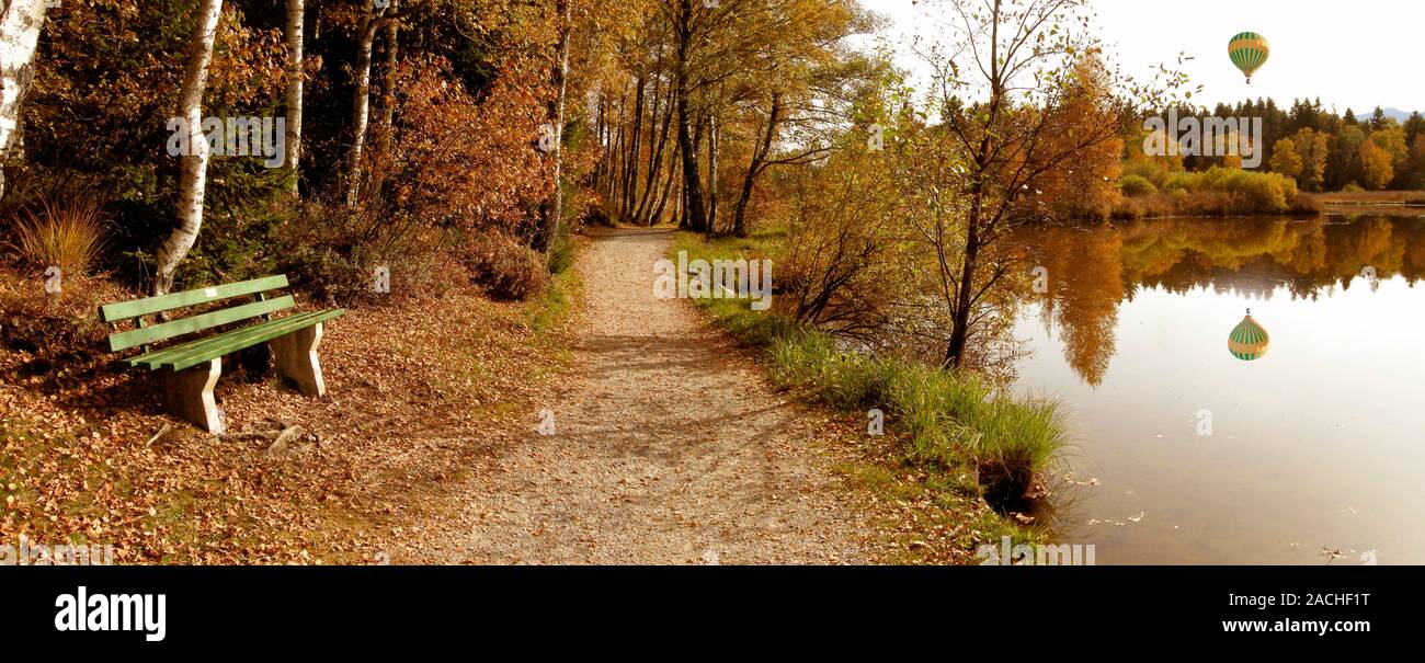 Bavarian landscape. Hot air balloon floating over Bavaria, Germany ...