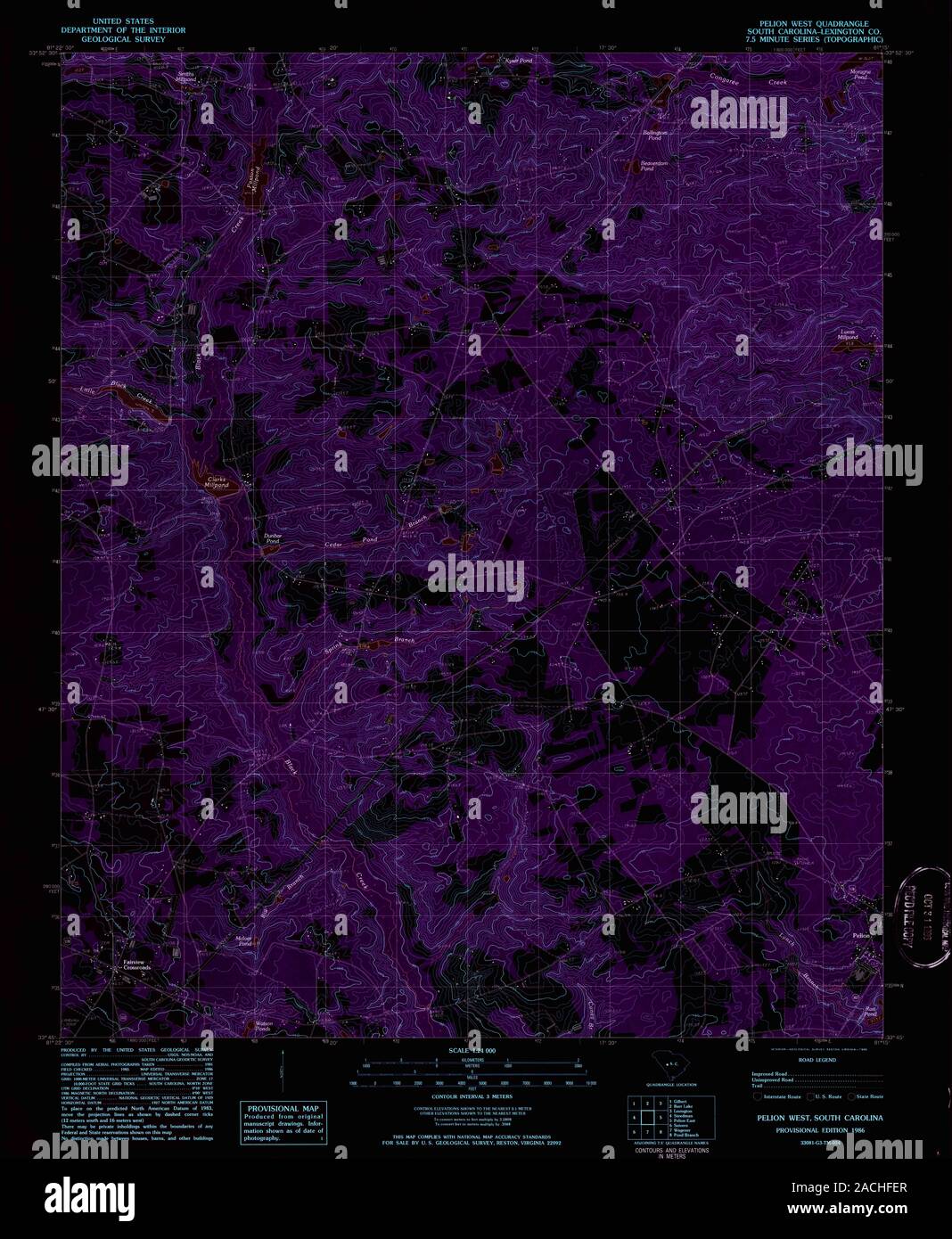 USGS TOPO Map South Carolina SC Pelion West 261436 1986 24000 Inverted